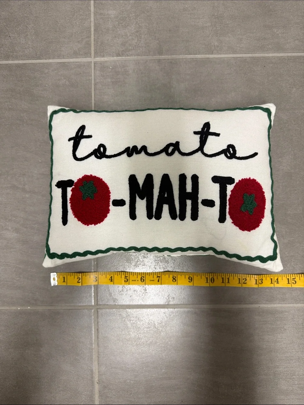 Tomato Decorative Embroidered Pillow - White, Red, Green